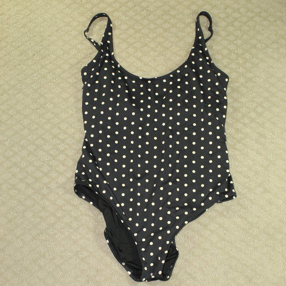 Gap Women XL Black Cream Polka Dot Scoop Neck One Piece Swimsuit